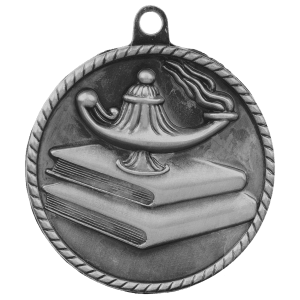 2-inch Lamp of Knowledge High Relief medal in Antique Silver