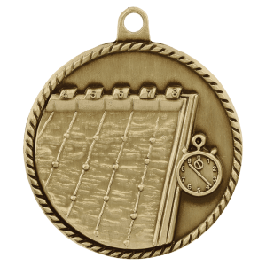 2-inch Swimming High Relief medal in Antique Gold