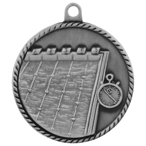 2-inch Swimming High Relief medal in Antique Silver