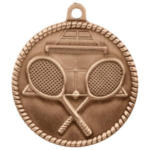 2-inch Tennis High Relief medal in Antique Bronze