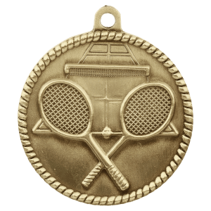 2-inch Tennis High Relief medal in Antique Gold