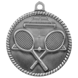 2-inch Tennis High Relief medal in Antique Silver