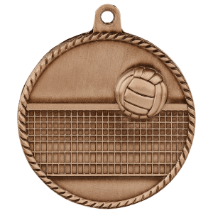 2-inch Volleyball High Relief medal in Antique Bronze