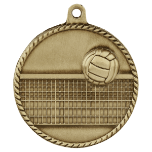 2-inch Volleyball High Relief medal in Antique Gold