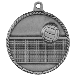 2-inch Volleyball High Relief medal in Antique Silver