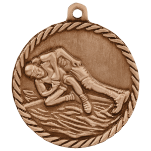2-inch Wrestling High Relief medal in Antique Bronze