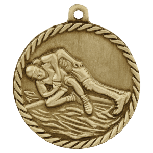2-inch Wrestling High Relief medal in Antique Gold