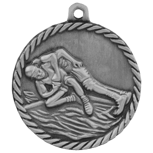 2-inch Wrestling High Relief medal in Antique Silver