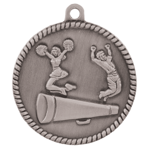2-inch Cheer High Relief medal in Antique Silver
