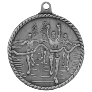 2-inch Cross Country High Relief medal in Antique Silver