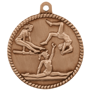 2-inch Female Gymnastics High Relief medal in Antique Bronze