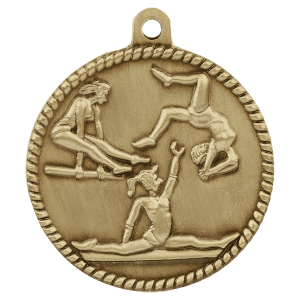 2-inch Female Gymnastics High Relief medal in Antique Gold