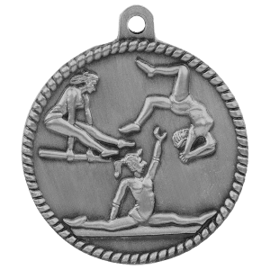 2-inch Female Gymnastics High Relief medal in Antique Silver