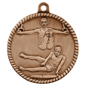 2-inch Male Gymnastics High Relief medal in Antique Bronze
