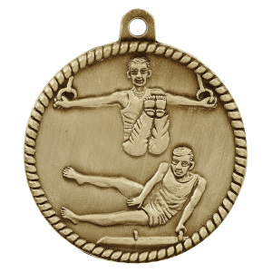 2-inch Male Gymnastics High Relief medal in Antique Gold