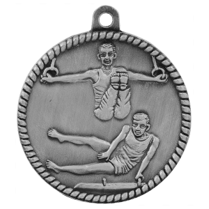 2-inch Male Gymnastics High Relief medal in Antique Silver