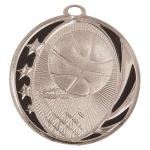 2 inch Bright Silver Basketball MidNite Star Medal