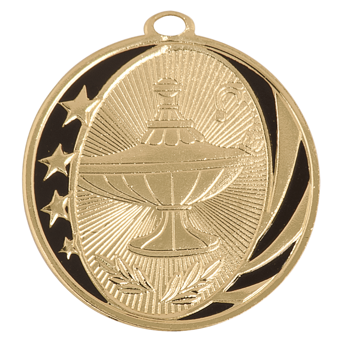 Bright Gold 2 inch Lamp of Knowledge MidNite Star Medal