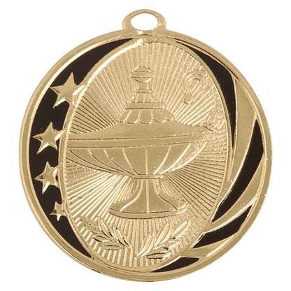 Bright Gold 2 inch Lamp of Knowledge MidNite Star Medal