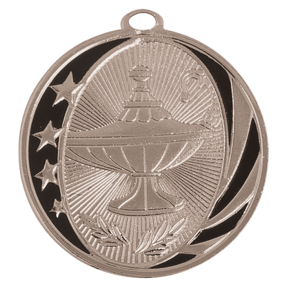 Bright Silver 2 inch Lamp of Knowledge MidNite Star Medal