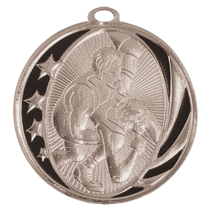 Bright Silver 2 inch Wrestling MidNite Star Medal