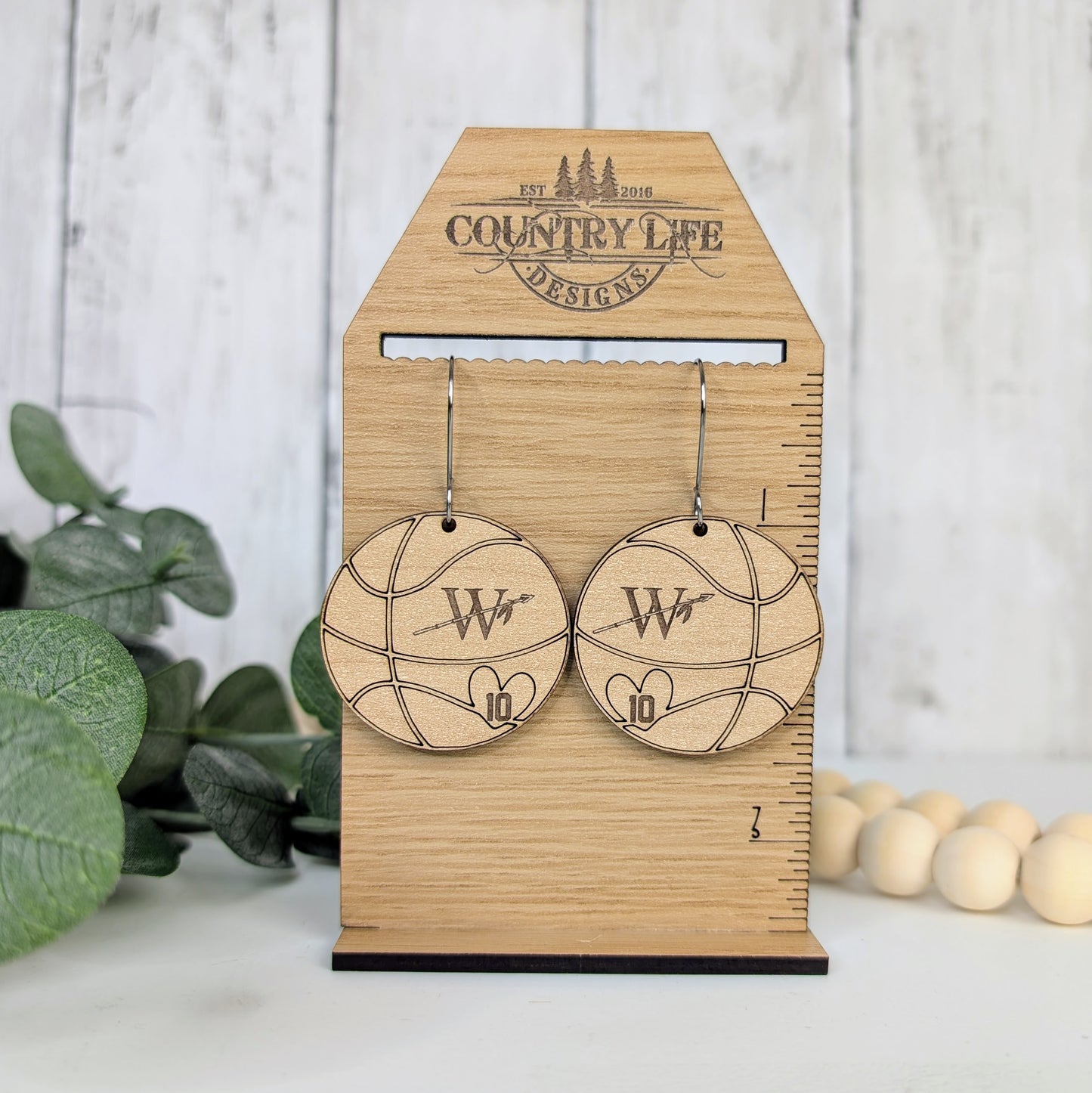 Wooden Basketball Number Earrings – Personalized Deer River Warriors Team Spirit Jewelry