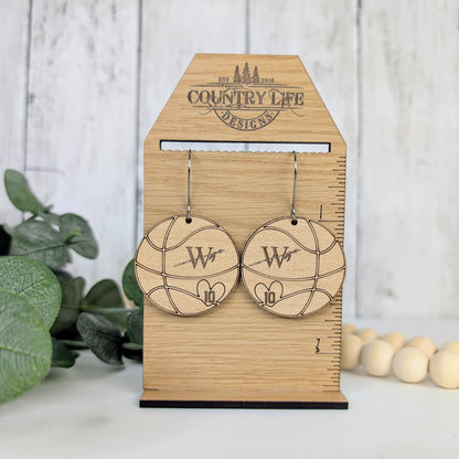 Wooden Basketball Number Earrings – Personalized Deer River Warriors Team Spirit Jewelry