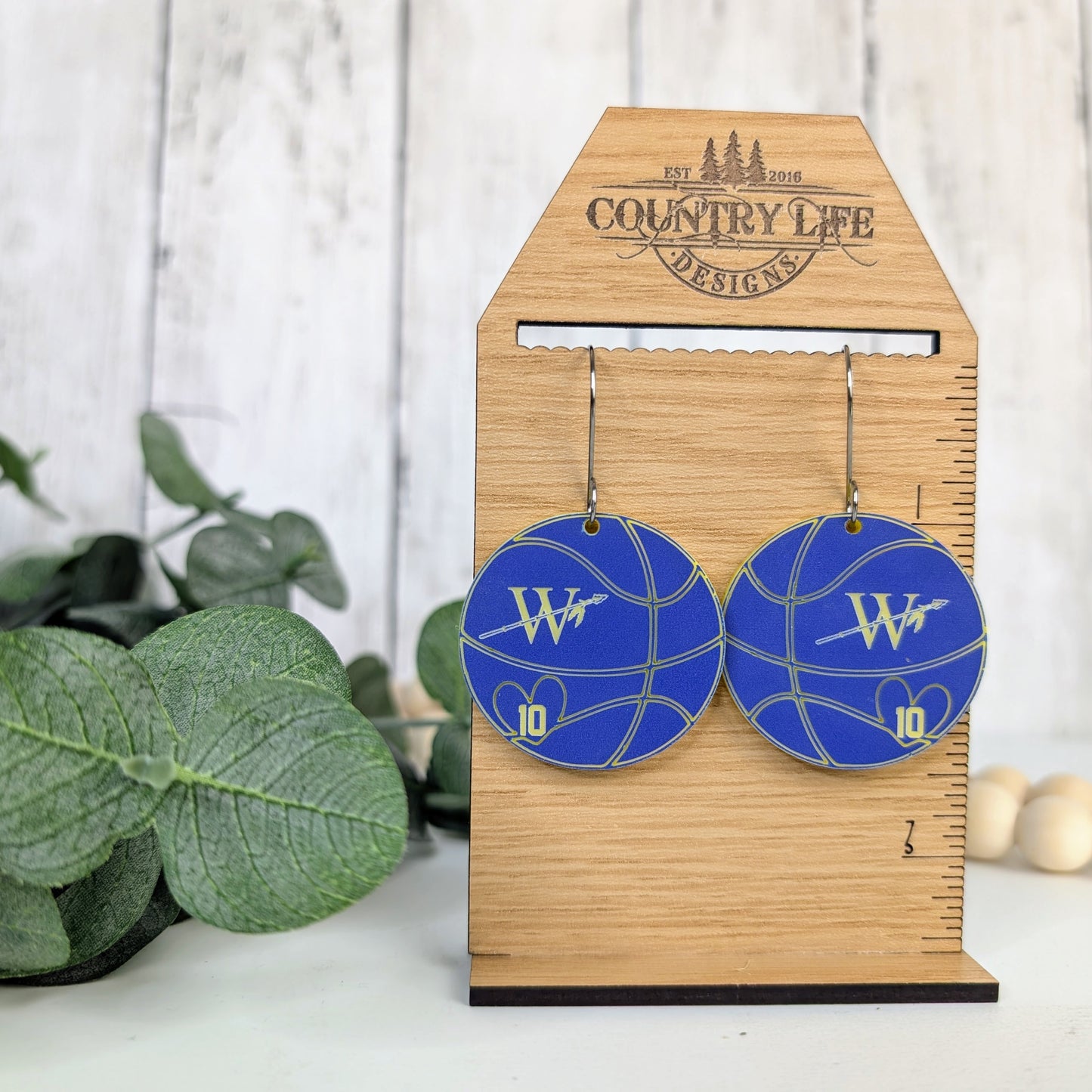 Two-Tone Acrylic Basketball Number Earrings – Personalized Deer River Warriors Team Spirit Jewelry