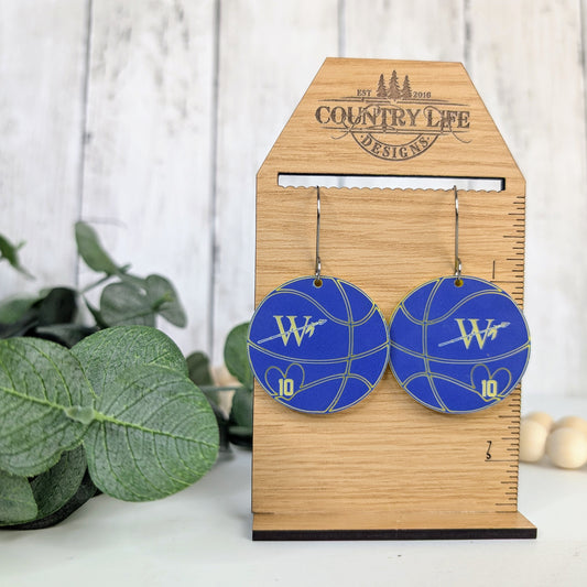 Two-Tone Acrylic Basketball Number Earrings – Personalized Deer River Warriors Team Spirit Jewelry