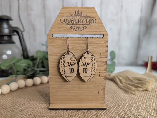 Wooden Football Number Earrings – Personalized Deer River Warriors Team Spirit Jewelry