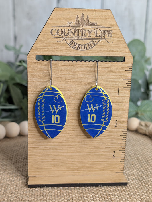 Two-Tone Acrylic Football Number Earrings – Personalized Deer River Warriors Team Spirit Jewelry