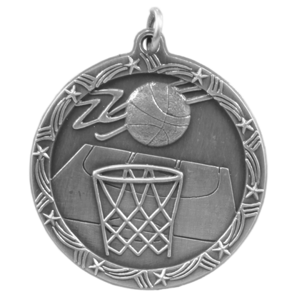 Antique Silver Basketball Shooting Star Medal