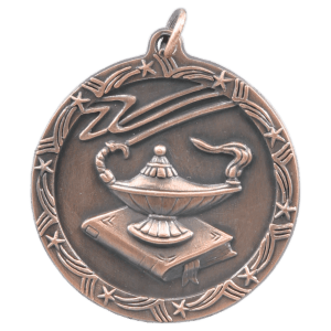 Antique Bronze Lamp of Knowledge Shooting Star Medal