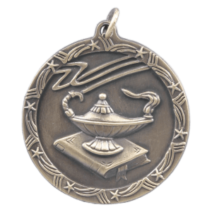 Antique Gold Lamp of Knowledge Shooting Star Medal
