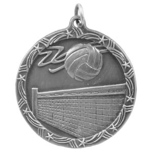 Antique Silver Volleyball Shooting Star Medal