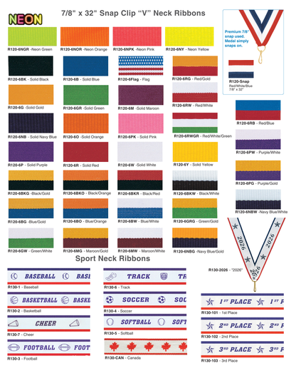 7/8 x 32 snap clip V-neck ribbon color and style chart