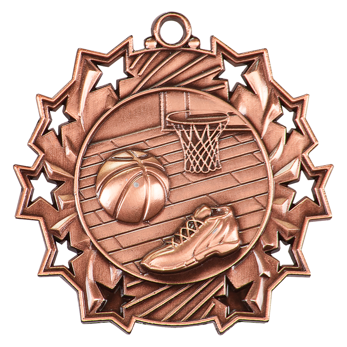 Antique Bronze 2 1/4 inch Basketball Ten Star Medal
