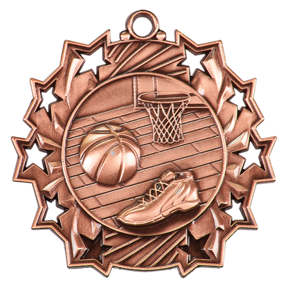 Antique Bronze 2 1/4 inch Basketball Ten Star Medal