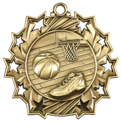 Antique Gold 2 1/4 inch Basketball Ten Star Medal