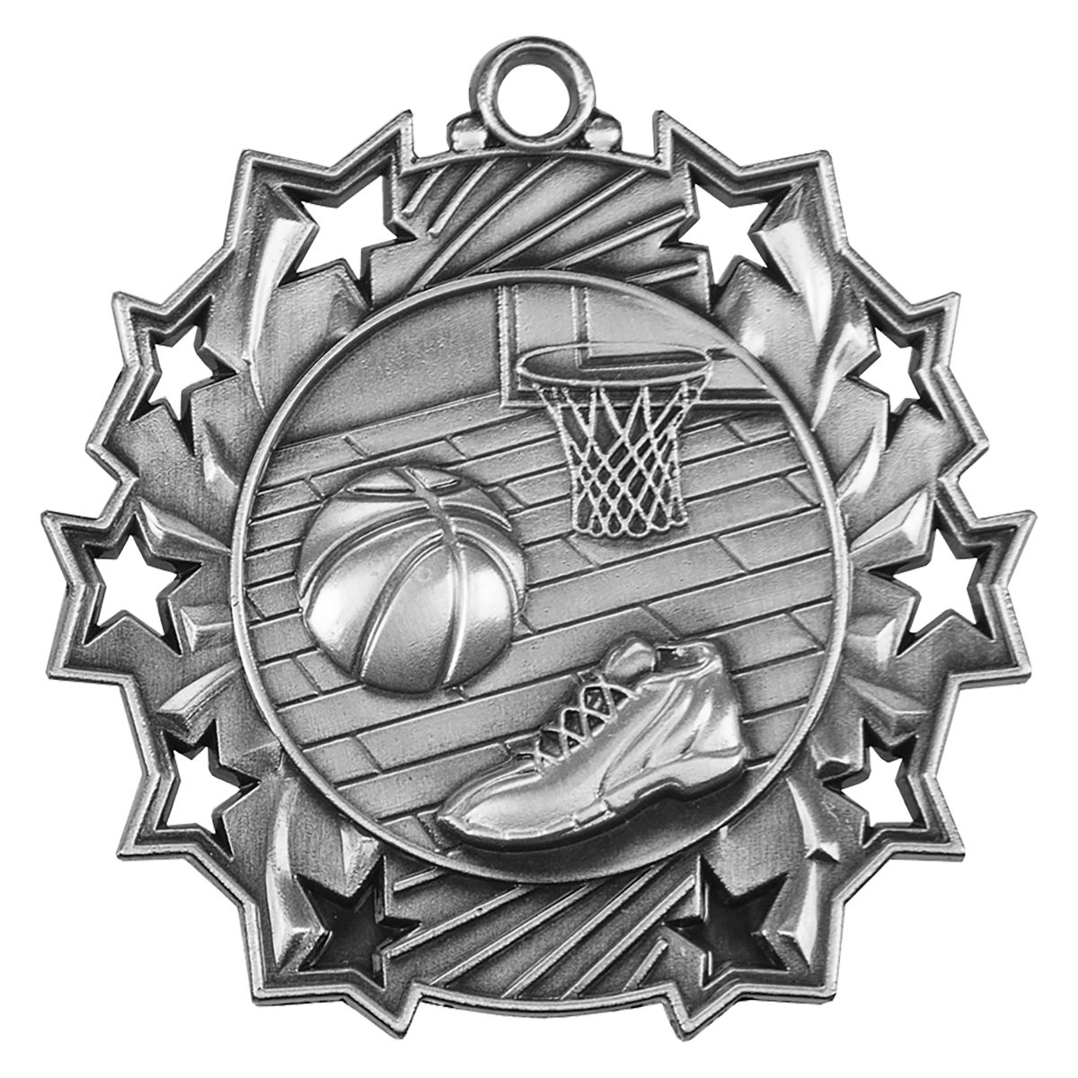 Antique Silver 2 1/4 inch Basketball Ten Star Medal