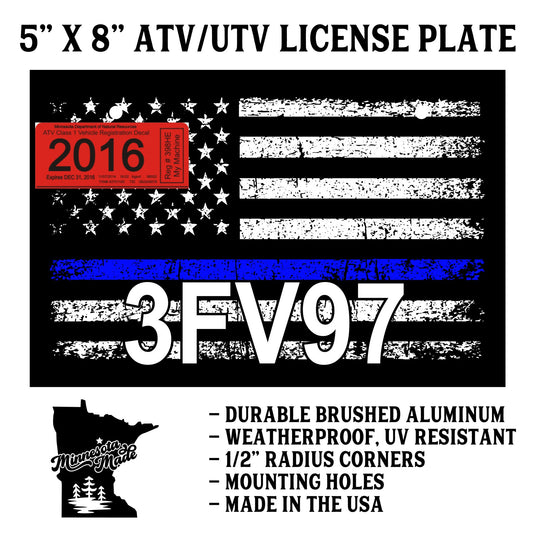 Thin Blue Line Flag ATV/UTV License Plate – 5" x 8" Aluminum
