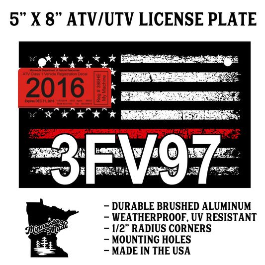 Thin Red Line Flag ATV/UTV License Plate – 5" x 8" Aluminum