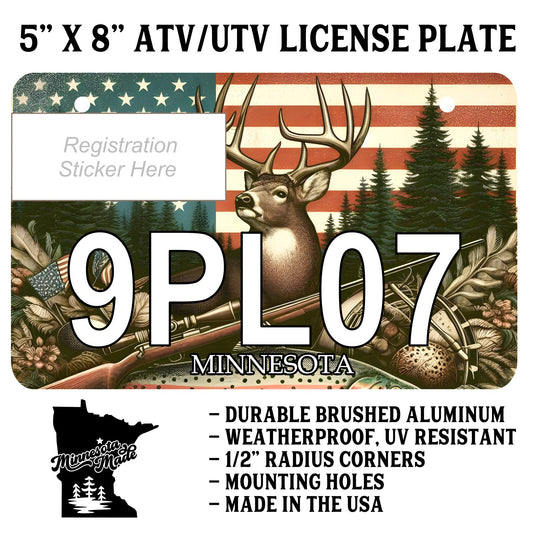 Trophy Buck and American Flag ATV/UTV Plate – 5" x 8" Durable Aluminum