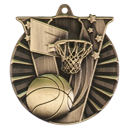 Antique Gold 2 inch Basketball Victory Medal