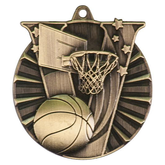 Antique Gold 2 inch Basketball Victory Medal