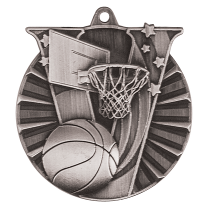 Antique Silver 2 inch Basketball Victory Medal