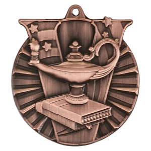 Antique Bronze 2 inch Lamp of Knowledge Victory Medal