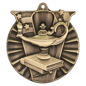 Antique Gold 2 inch Lamp of Knowledge Victory Medal