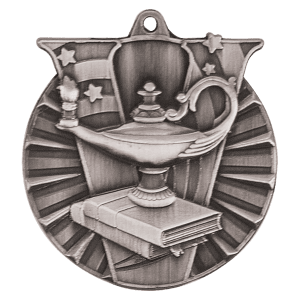 Antique Silver 2 inch Lamp of Knowledge Victory Medal