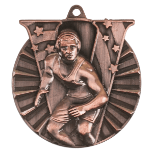 Antique Bronze 2 inch Wrestling Victory Medal